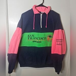 Vintage San Francisco California XL Pullover Neon Colorblock‎ 80s